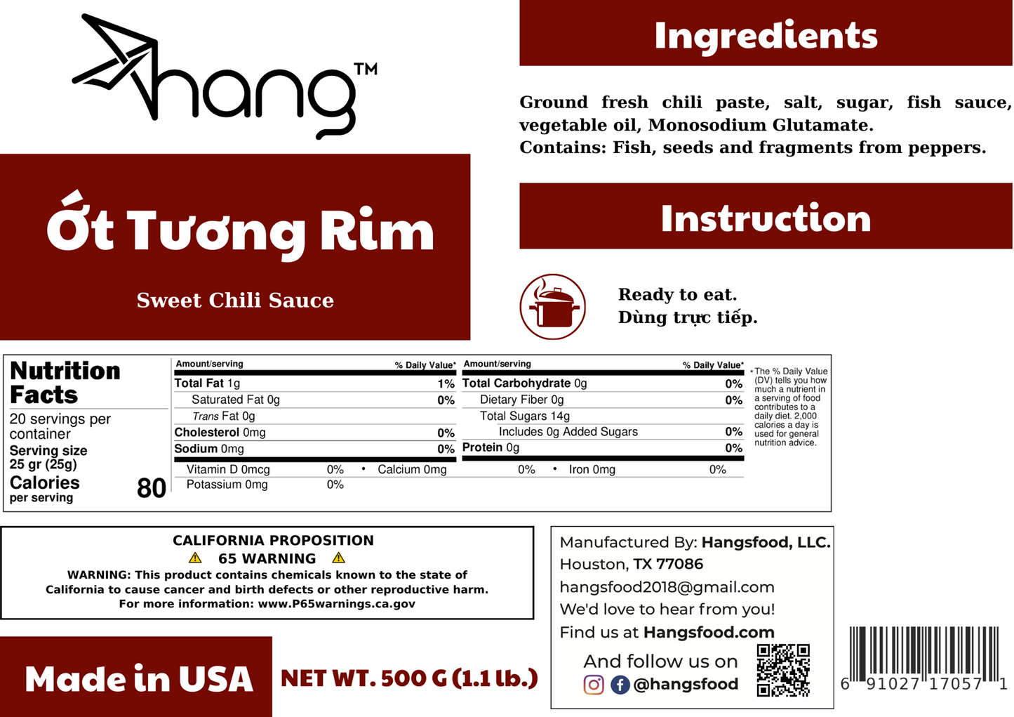 Ớt Tương Rim - Sweet Chili Sauce 500 Gr